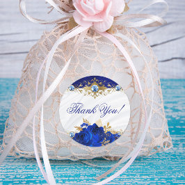Elegant Floral Wedding Royal Blue Vielen Dank Runder Aufkleber