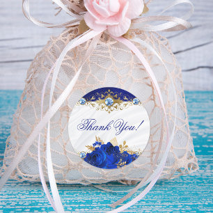 Elegant Floral Wedding Royal Blue Vielen Dank Runder Aufkleber
