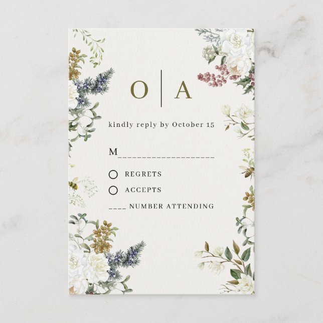 Elegant Floral Wedding RSVP Card | Watercolor  (Vorderseite)