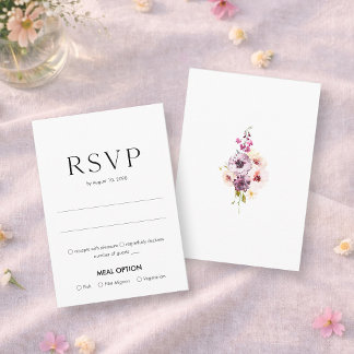 Elegant Floral Wedding RSVP Card with Meal Choice