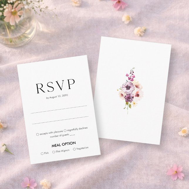 Elegant Floral Wedding RSVP Card with Meal Choice (Von Creator hochgeladen)