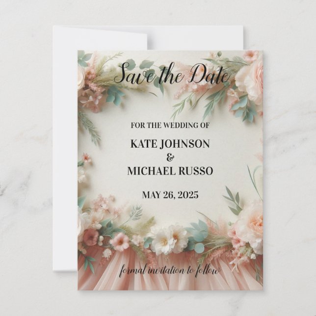 Elegant Floral Wedding  Save The Date (Vorderseite)