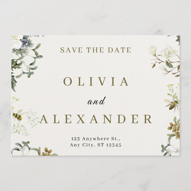 Elegant Floral Wedding Save the Date | Watercolor  Einladung (Vorderseite)