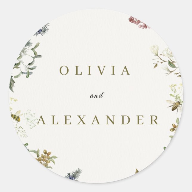 Elegant Floral Wedding Small Round Sticker | (Vorderseite)