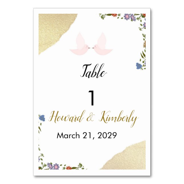Elegant Floral Wedding Table Number Tischnummer (Vorderseite)