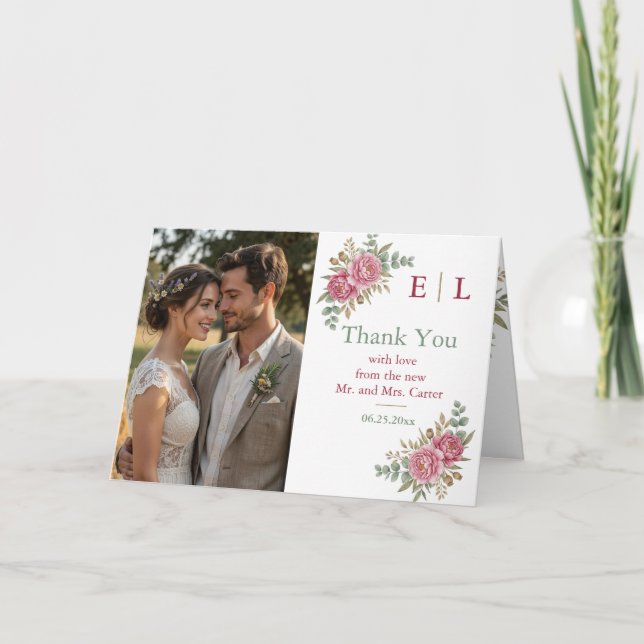 Elegant Floral Wedding Thank You Card Dankeskarte (Vorderseite)
