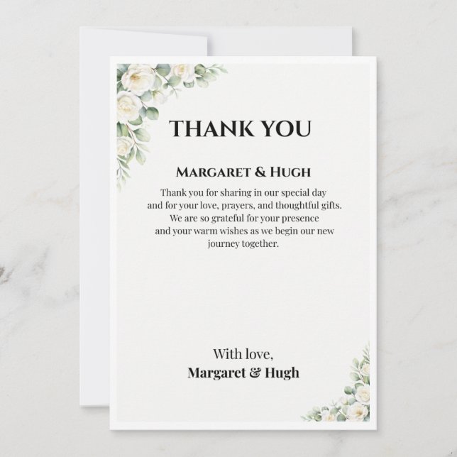 Elegant Floral Wedding Thank You Card Einladung (Vorderseite)