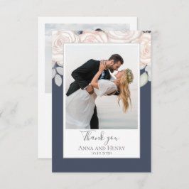 Elegant floral Wedding Vielen Dank Slate Blue Simp Dankeskarte