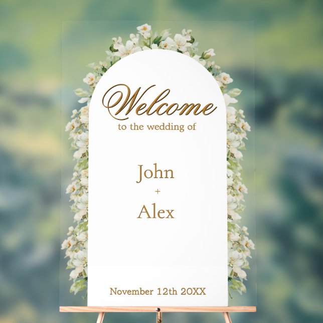 Elegant Floral Wedding Welcome Sign - Custom Made Acrylschild (Neutral)