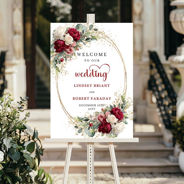 Elegant Floral Wedding Welcome Sign Personalized Poster (Elegant Floral Wedding Welcome Sign Personalized)
