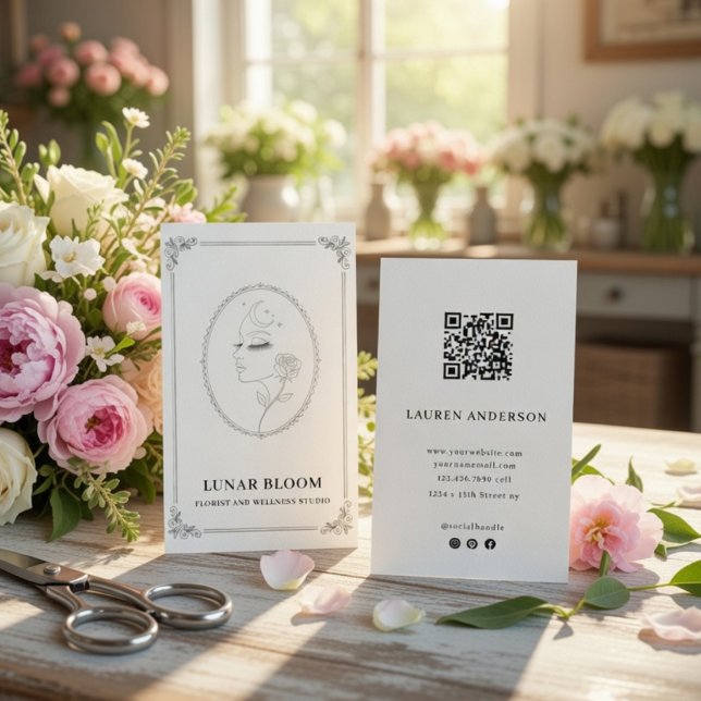 Elegant Floral Wellness Business Card with QR Code Visitenkarte (Von Creator hochgeladen)
