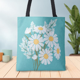 Elegant Floral White Daisies auf Aquamarin