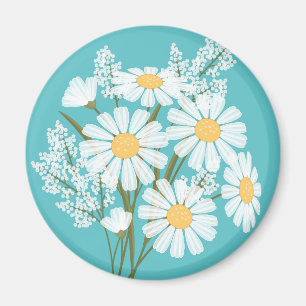 Elegant Floral White Daisies auf Aquamarin Magnet