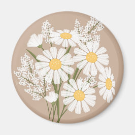 Elegant Floral White Daisies auf Beige Magnet