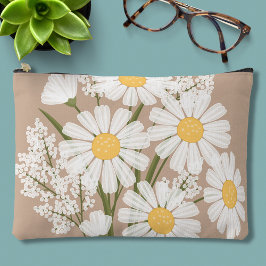 Elegant Floral White Daisies auf Beige Zubehörtasche