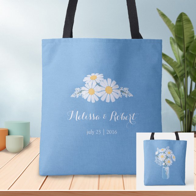 Elegant Floral White Daisies auf Blue Gastgeschenk (Von Creator hochgeladen)