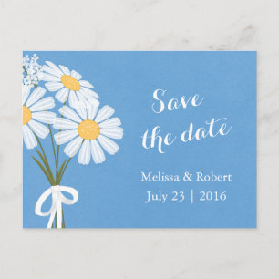 Elegant Floral White Daisies Blue Save the Date Ankündigungspostkarte