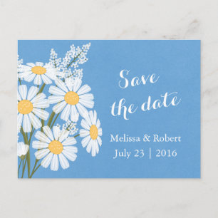 Elegant Floral White Daisies Blue Save the Date Ankündigungspostkarte