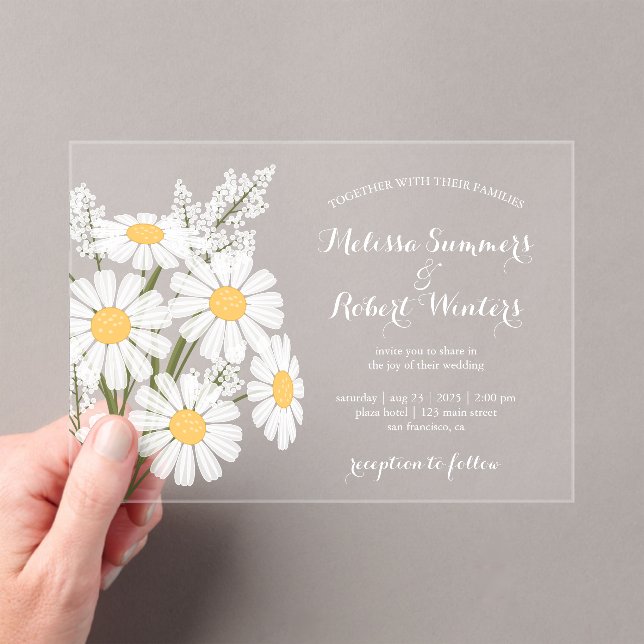 Elegant Floral White Daisies Bouquet Wedding Acryleinladungen (Insitu (Handheld))