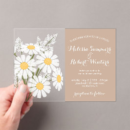 Elegant Floral White Daisies Bouquet Wedding Beige Acryleinladungen