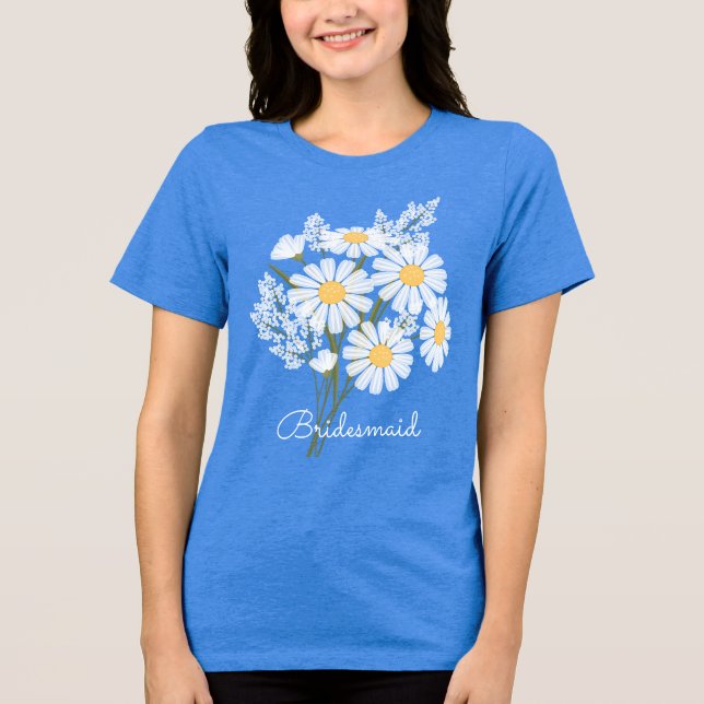 Elegant Floral White Daisies Bridesmaid Wedding Tri-Blend Shirt (Vorderseite)