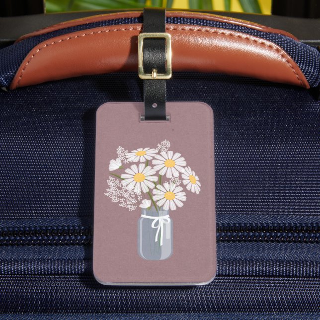 Elegant Floral White Daisies Mason Jar Gepäckanhänger (Vorderseite Insitu 2)