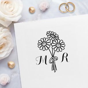 Elegant Floral White Daisies Monogram Wedding Permastempel