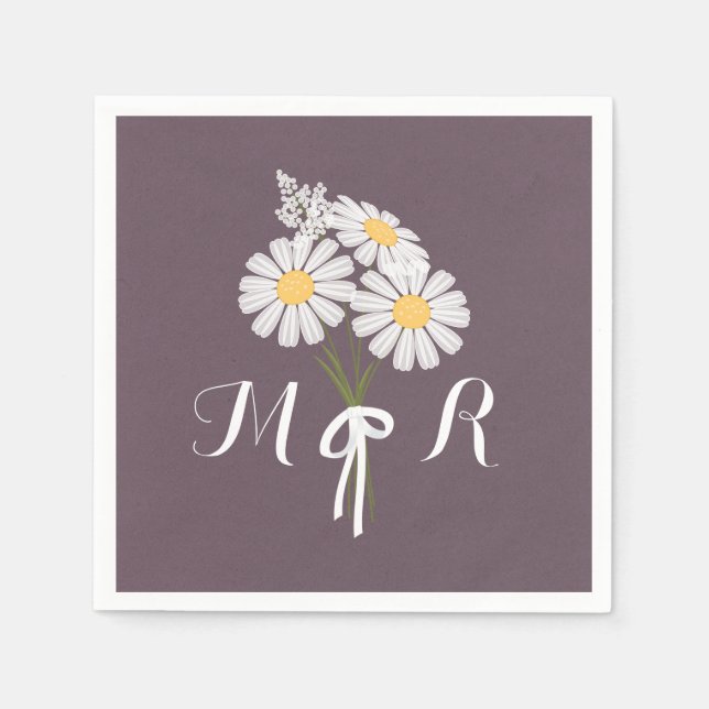 Elegant Floral White Daisies Monogram Wedding Serviette (Vorderseite)