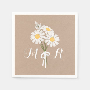 Elegant Floral White Daisies Monogram Wedding Serviette