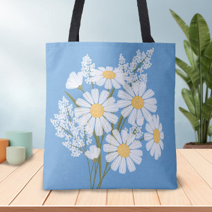 Elegant Floral White Daisies on Blue