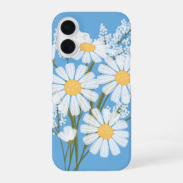 Elegant Floral White Daisies on Blue iPhone 16 Hülle