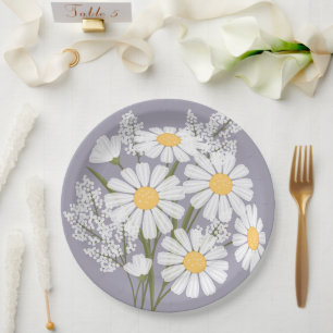Elegant Floral White Daisies on Lavender Pappteller