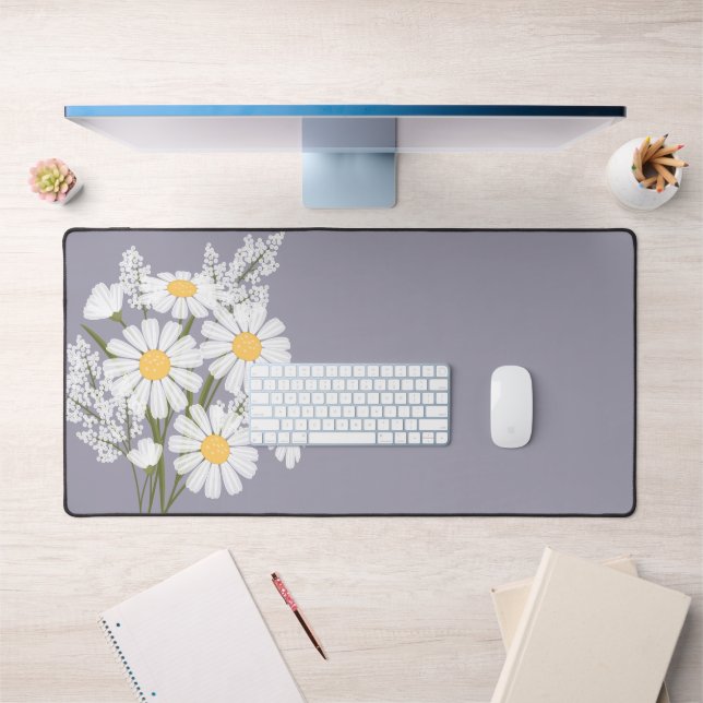 Elegant Floral White Daisies on Lavender Schreibtischunterlage (Büro 1)