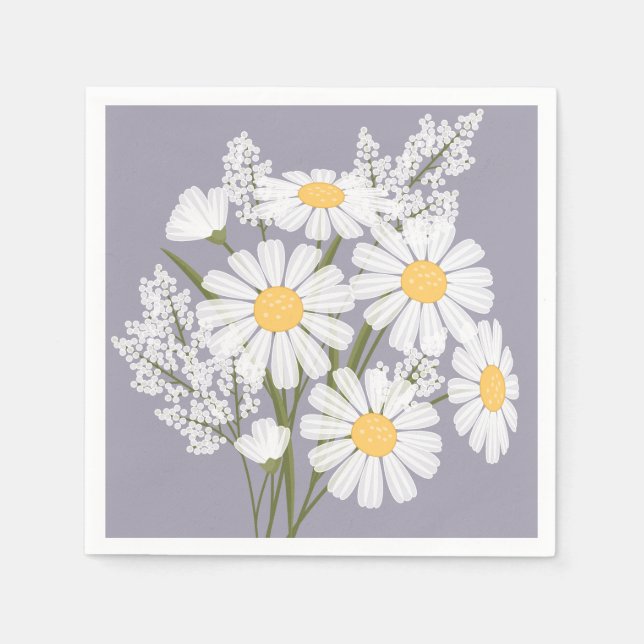 Elegant Floral White Daisies on Lavender Serviette (Vorderseite)