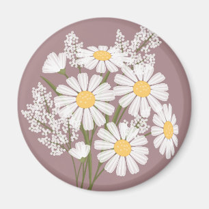 Elegant Floral White Daisies on Rosy Brown Magnet