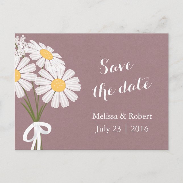 Elegant Floral White Daisies Pink Save the Date Ankündigungspostkarte (Vorderseite)