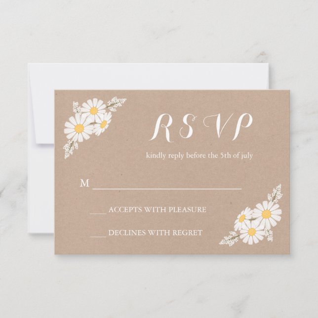 Elegant Floral White Daisies UAWG Wedding RSVP Karte (Vorderseite)