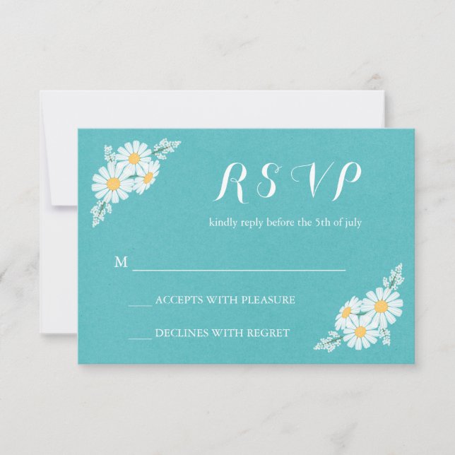 Elegant Floral White Daisies UAWG Wedding RSVP Karte (Vorderseite)