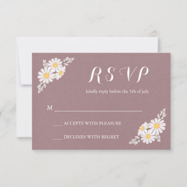 Elegant Floral White Daisies UAWG Wedding RSVP Karte (Vorderseite)
