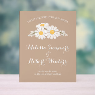 Elegant Floral White Daisies Wedding Beige Acrylschild