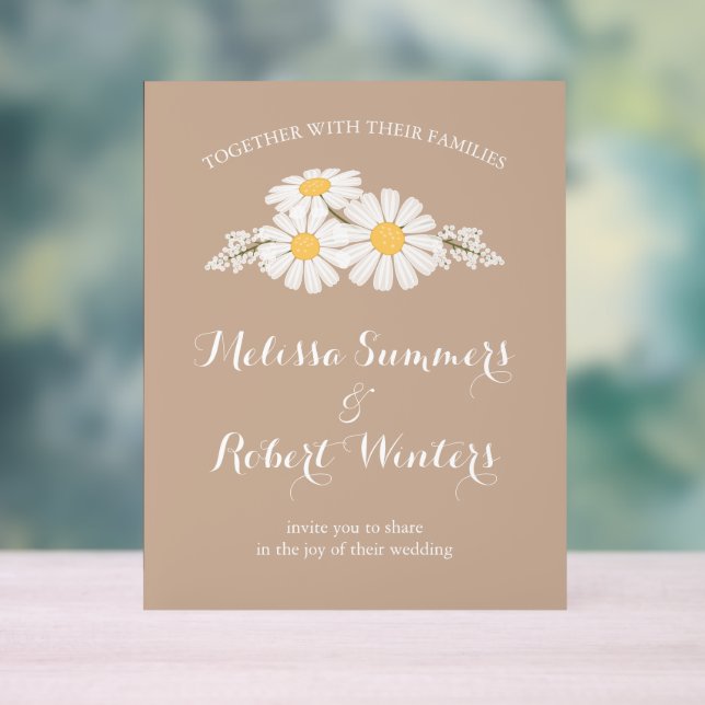 Elegant Floral White Daisies Wedding Beige Acrylschild (Neutral)