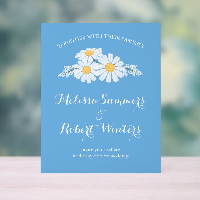 Elegant Floral White Daisies Wedding Blue Acrylschild (Neutral)