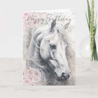 Elegant Floral White Horse Feiertagskarte