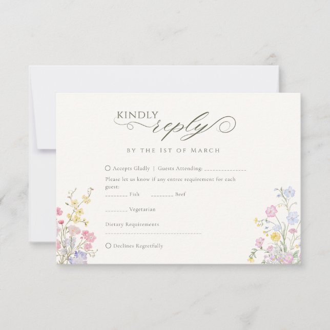 Elegant Floral Wildflower Calligraphy QR Code RSVP Karte (Vorderseite)