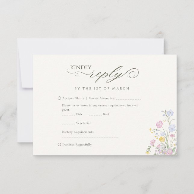 Elegant Floral Wildflower Calligraphy RSVP Karte (Vorderseite)