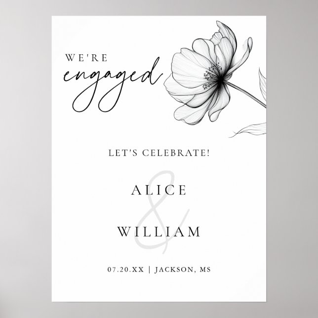 Elegant Floral Wir sind Verlobte Engagement Party- Poster (Vorne)