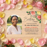 Elegant Floral with Photo 40th Birthday Party  Acryleinladungen<br><div class="desc">Elegant,  colorful,  joyful design with watercolor roses and 1 special photo. Customize the details for a unique and chic Birthday Celebration.</div>