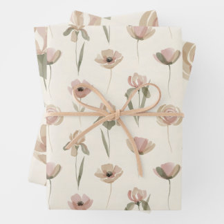 Elegant Floral Wrapping Paper Set of 3 Geschenkpapier Set