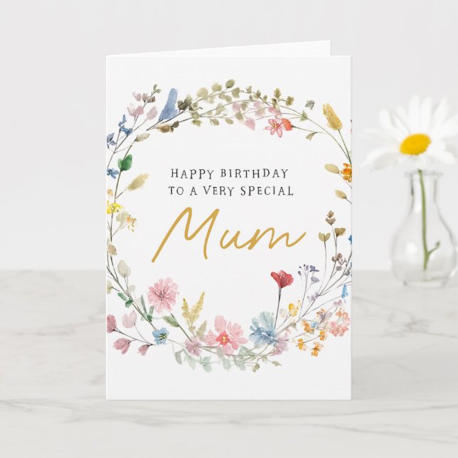 Elegant Floral Wreath Birthday Card for Mum Karte (Kleine Pflanze)