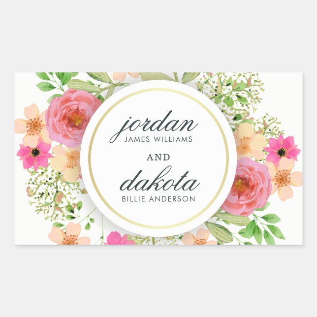 Elegant Floral Wreath | Moderne Typografie Hochzei Rechteckiger Aufkleber (Vorderseite)